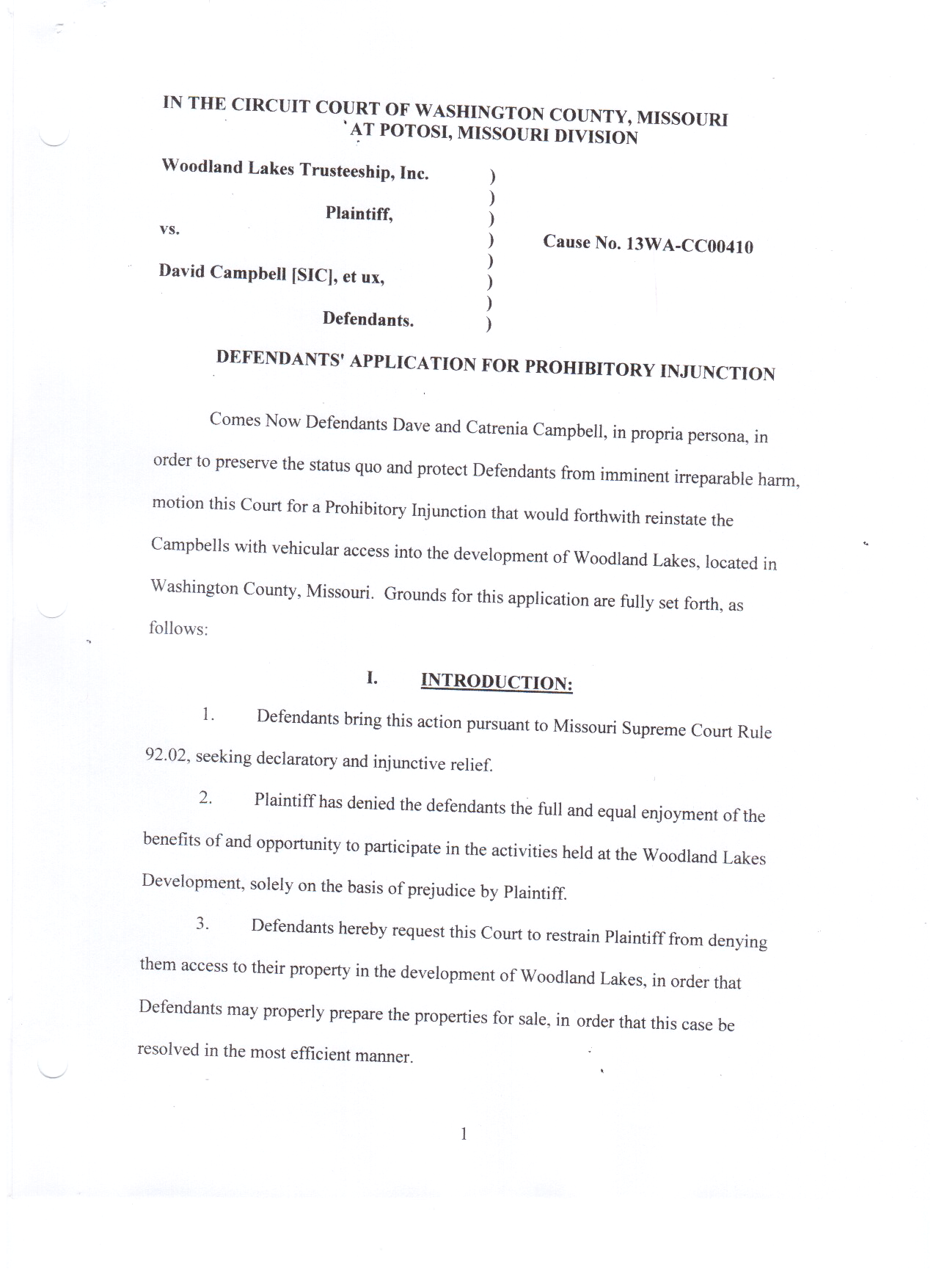 Prohibitory Injunction Application