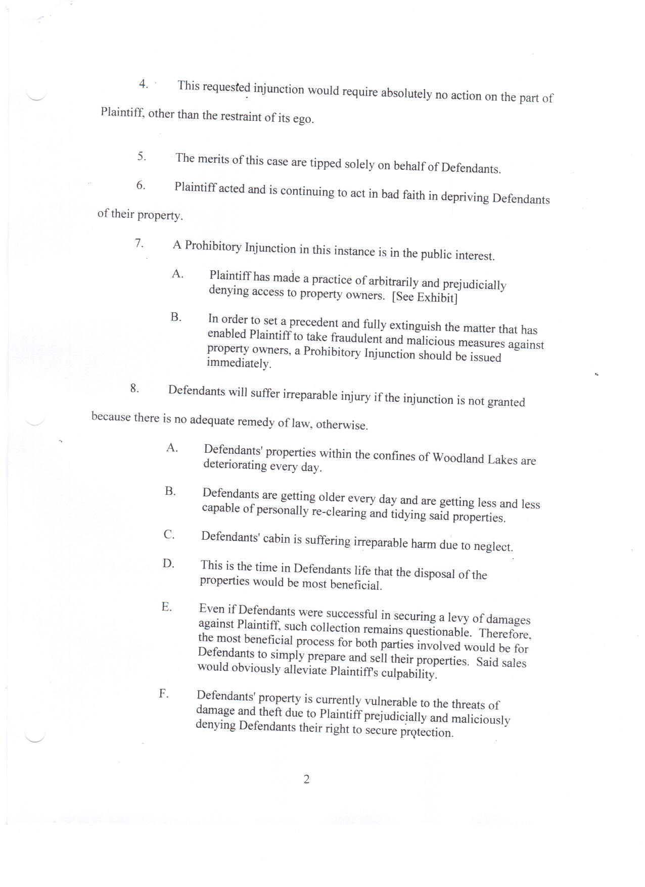 Prohibitory Injunction Application