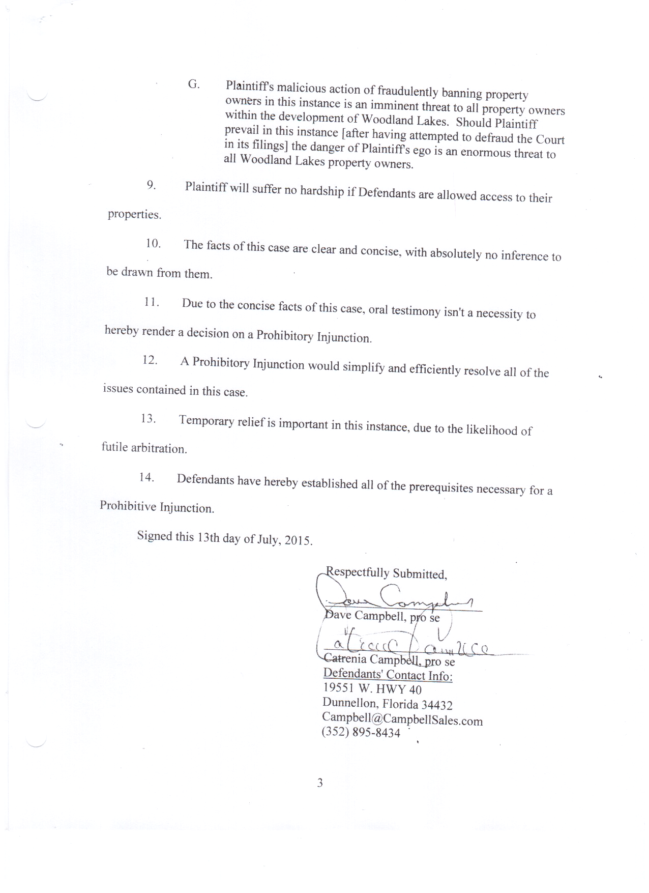Prohibitory Injunction Application