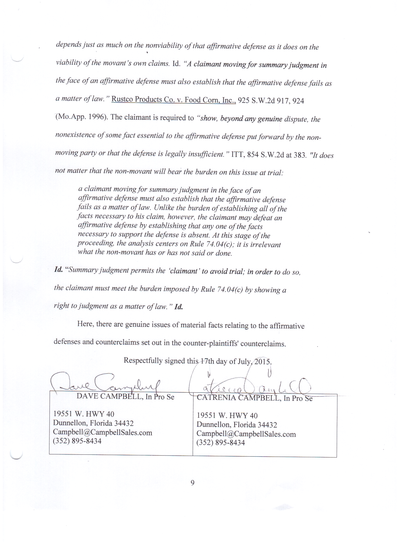 Opposing Memorandum