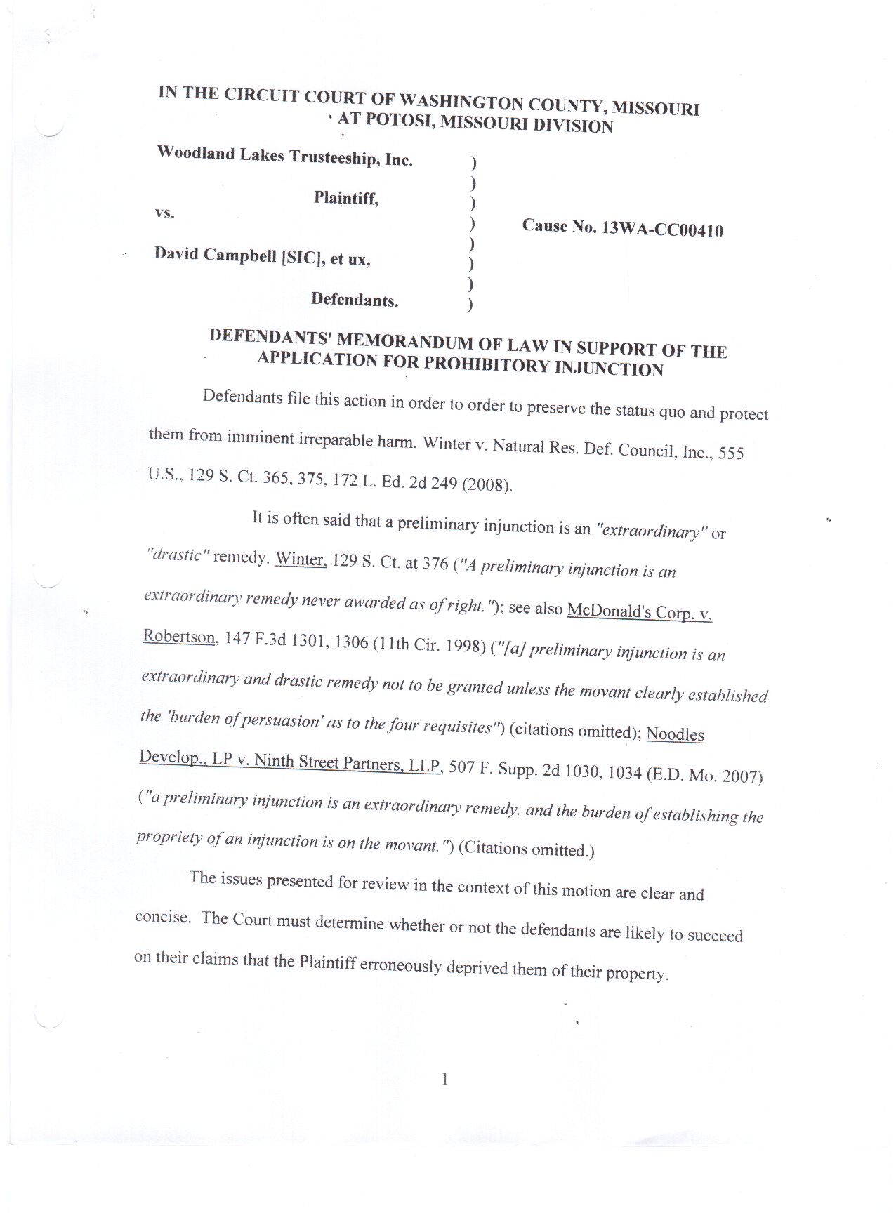 Prohibitory Injunction Memorandum