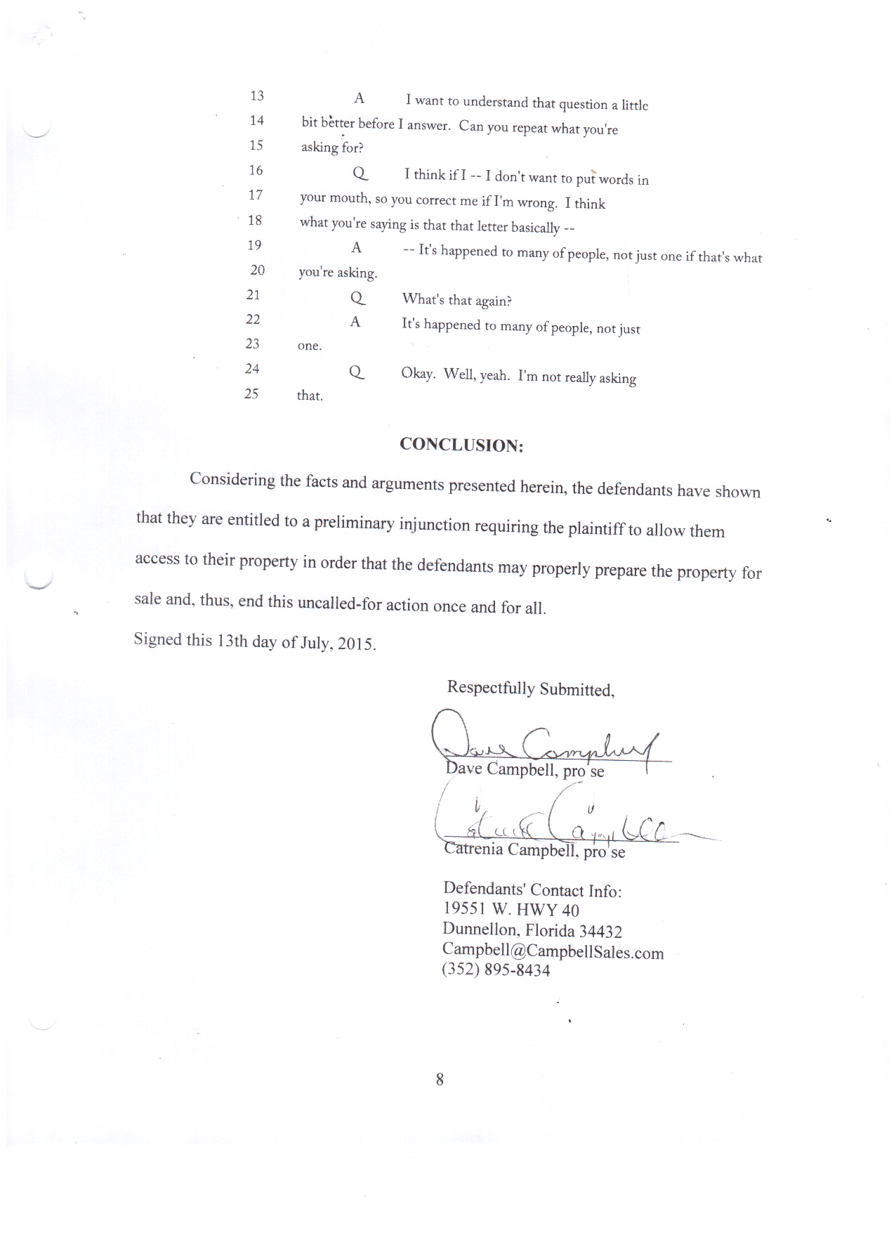 Prohibitory Injunction Memorandum
