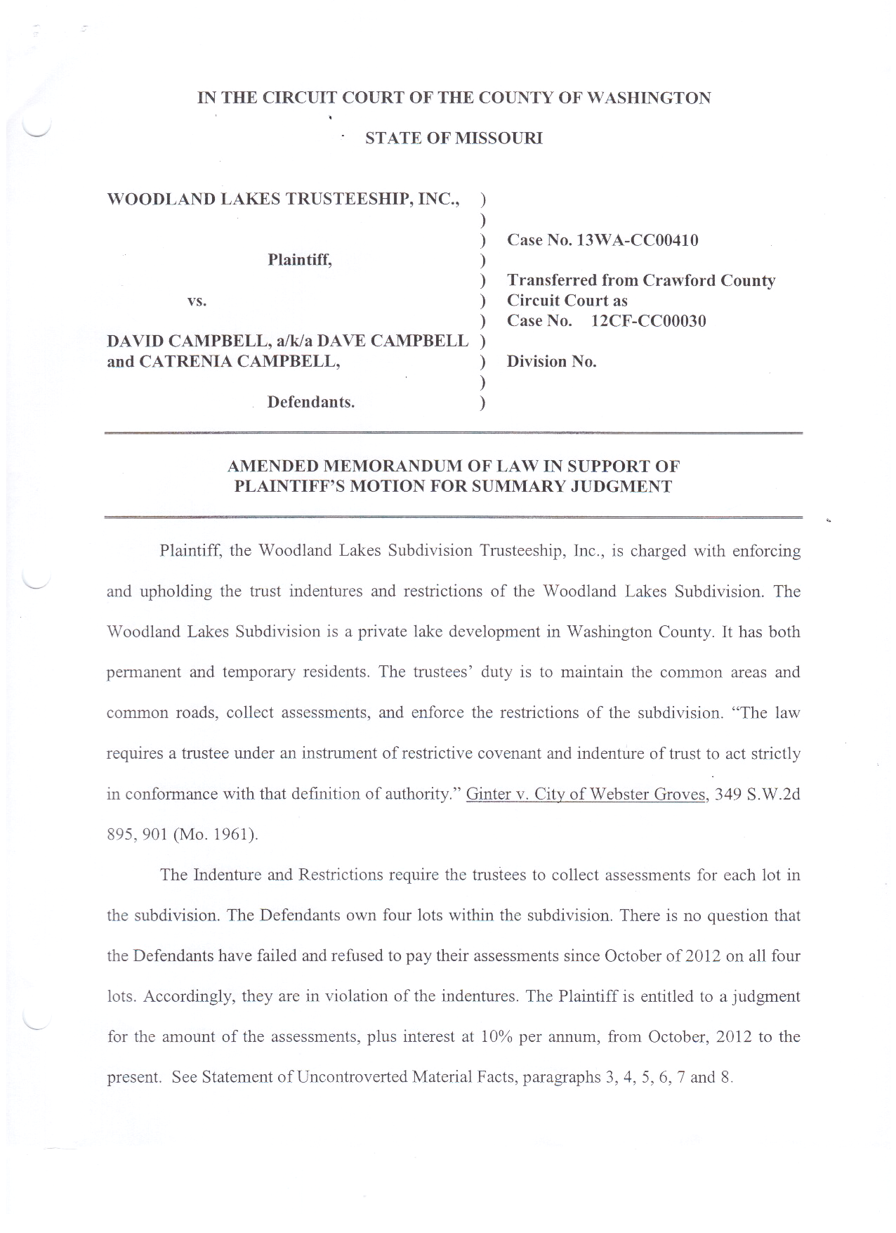 Summary Judgment Motion