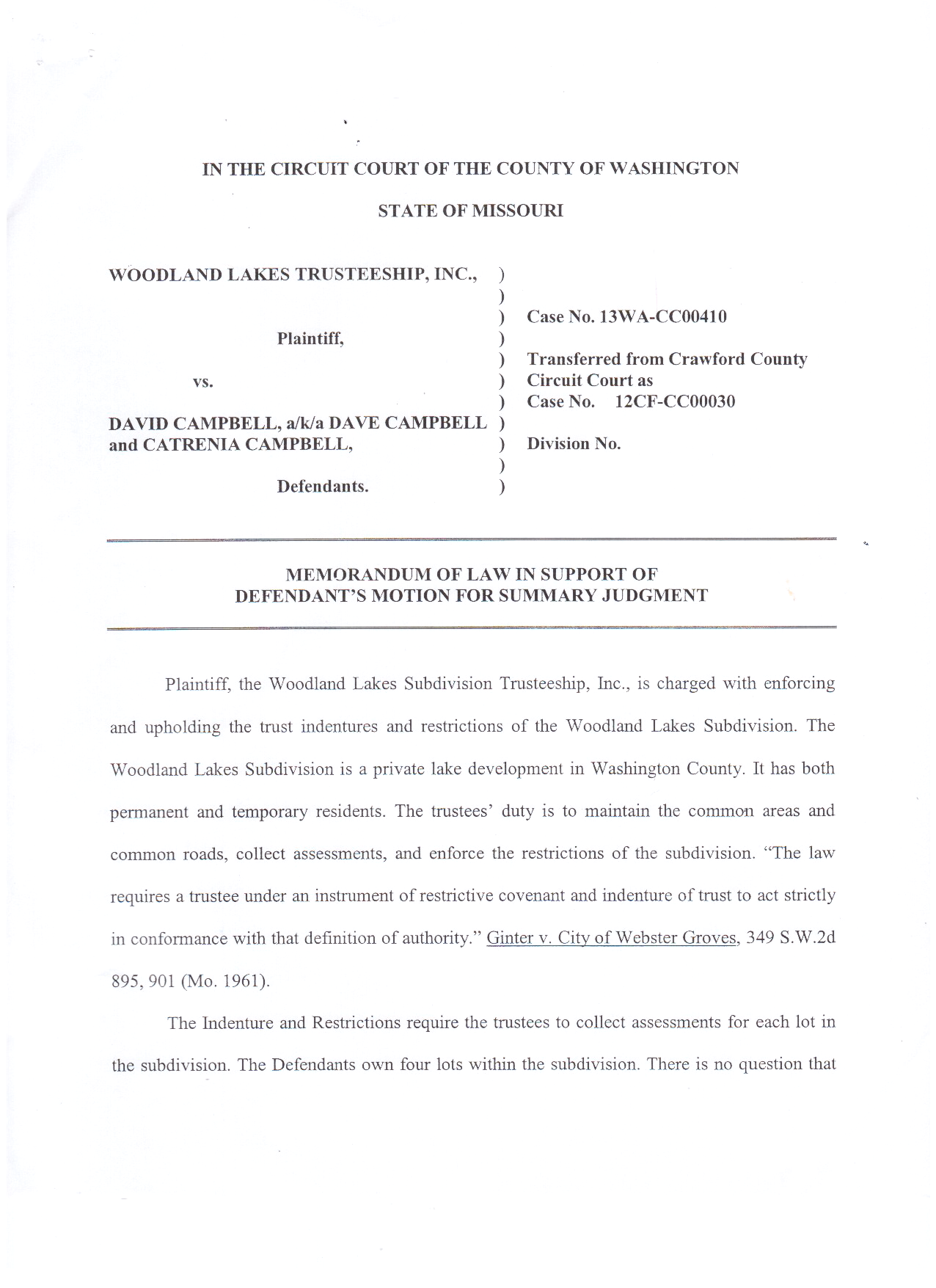 Summary Judgment Motion