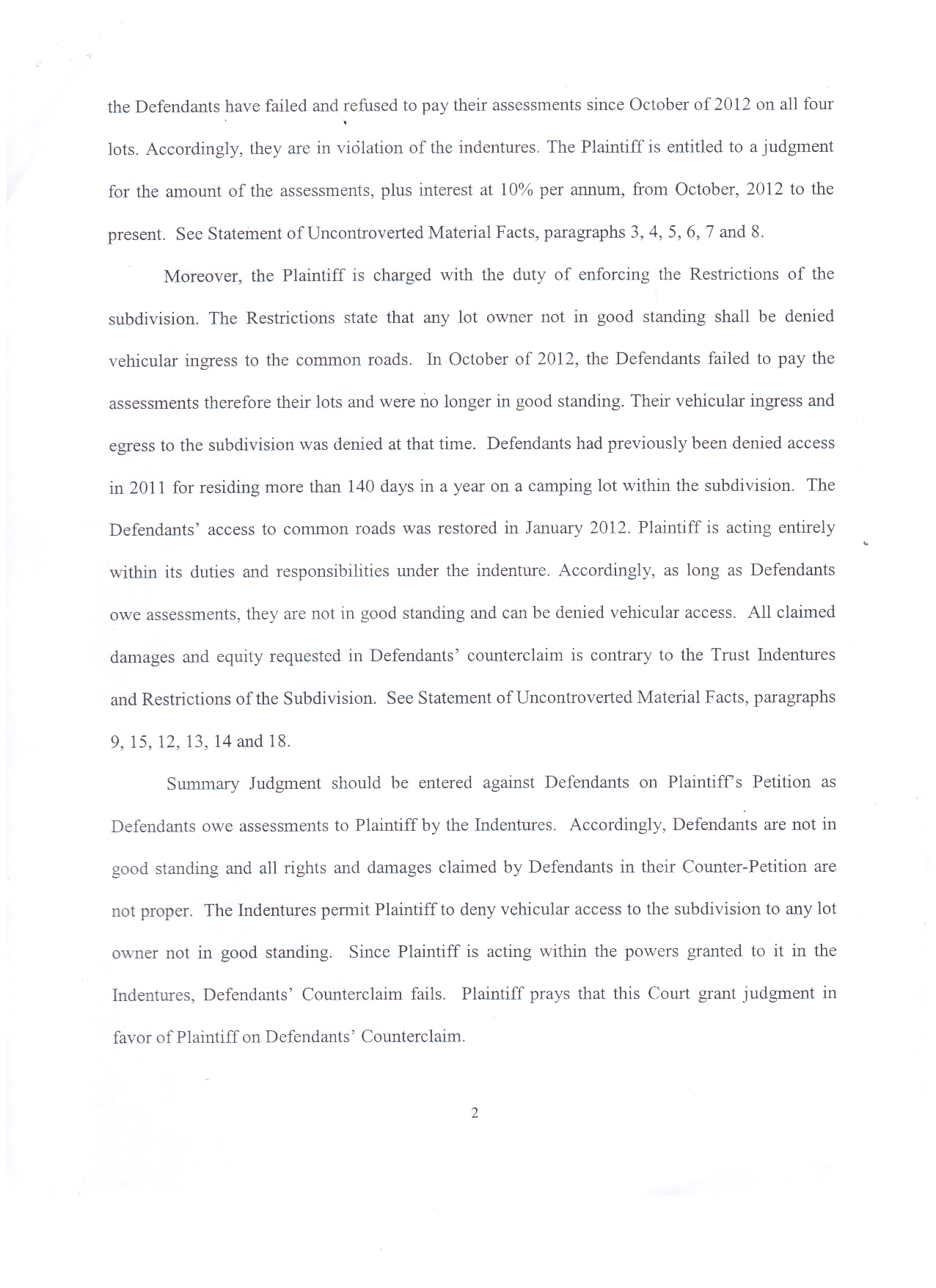 Summary Judgment Motion